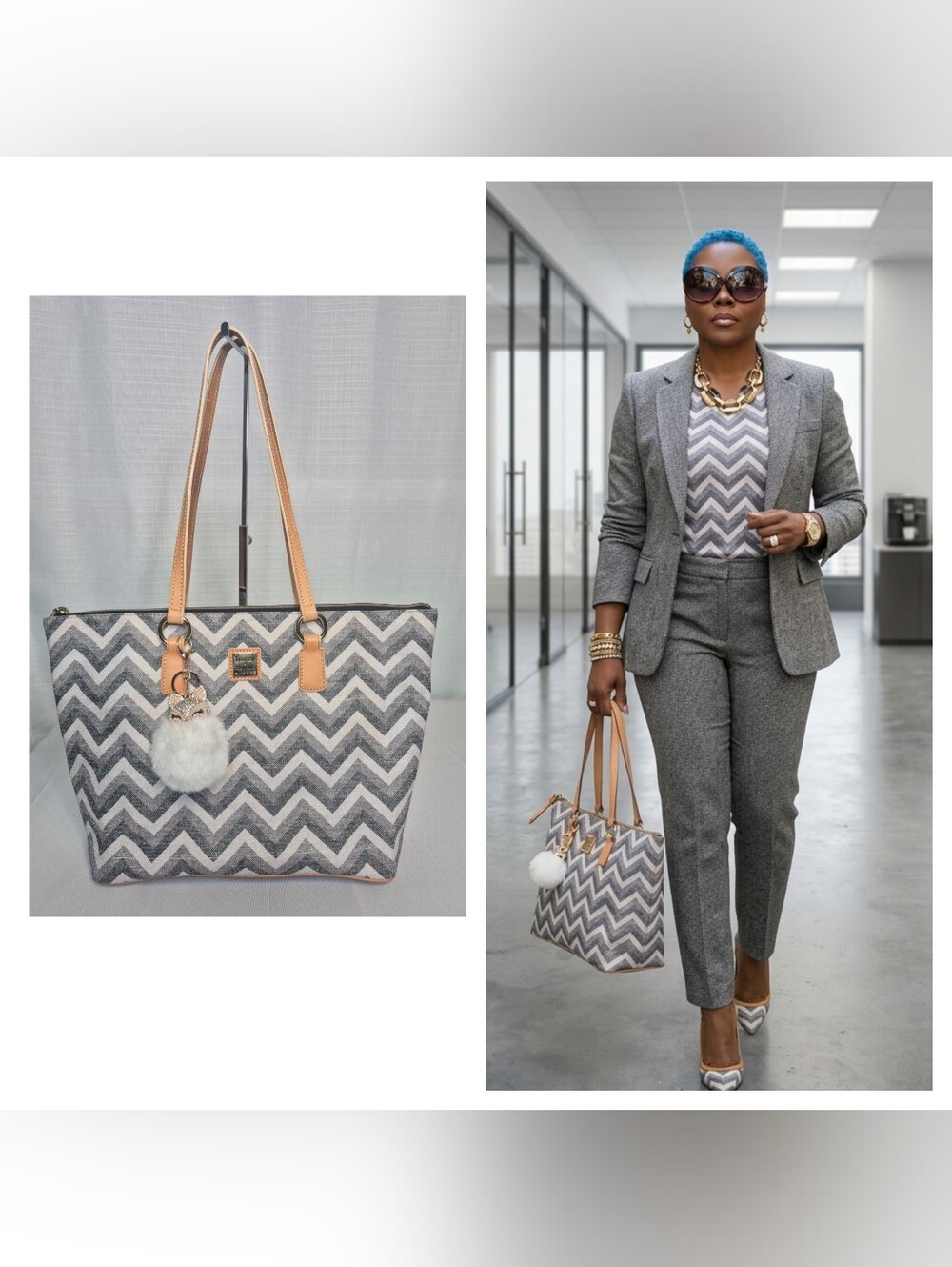 Dooney & Bourke LARGE Chevron Tote Bag w/Dust Bag LIKE NEW